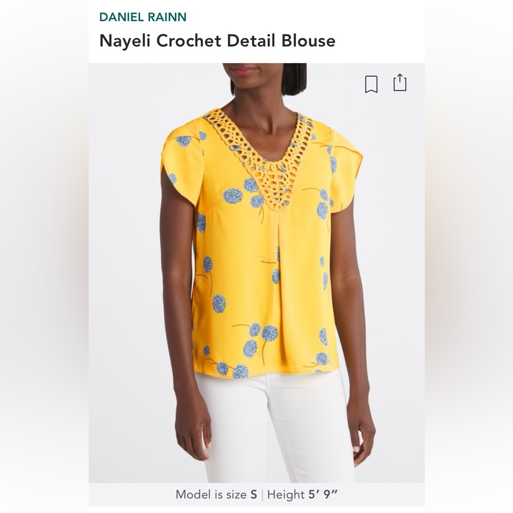 DANIEL RAINN Nayeli Crochet Detail Yellow Blouse Like New Sz L